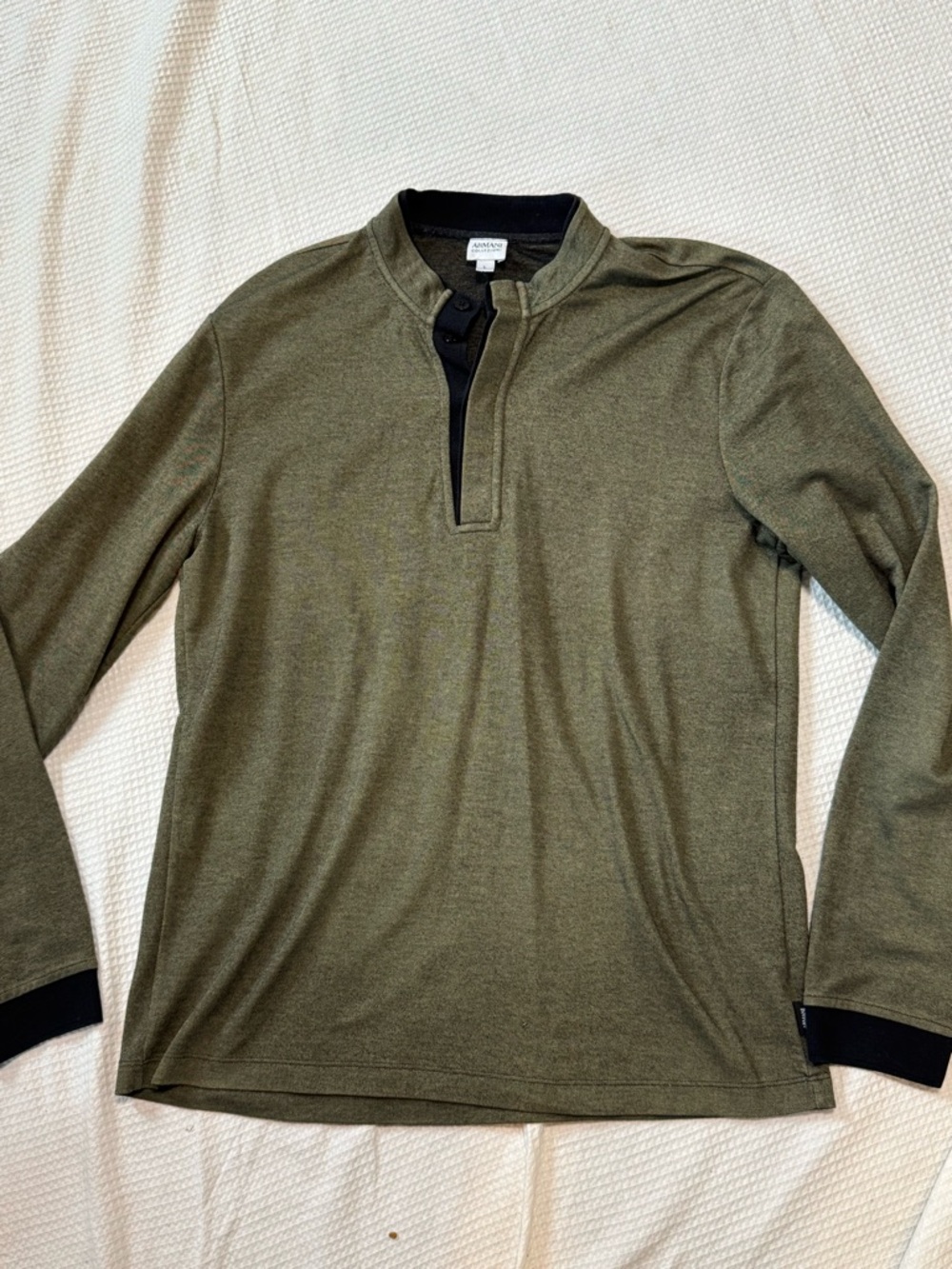 Armani Olive Green Henley Pullover with Black Trim